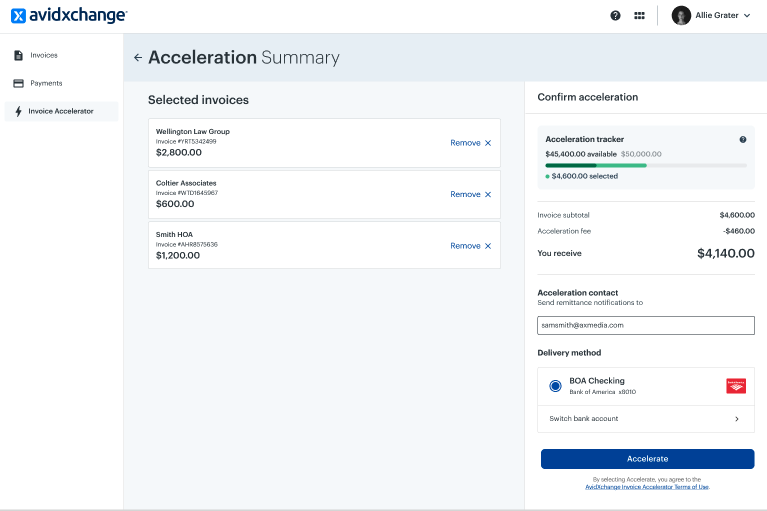 Invoice Accelerator screens